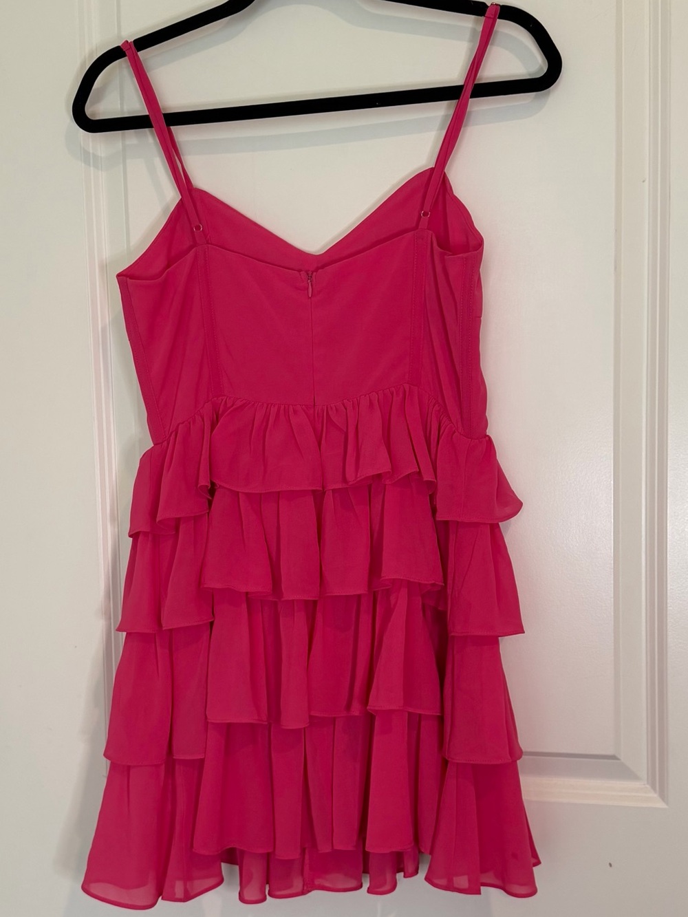 Olivaceous Bright Pink Tiered Ruffle Mini Dress - Picture 2 of 6